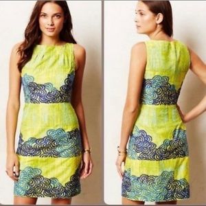 Anthropologie Tabitha Azure Scroll Sheath Dress